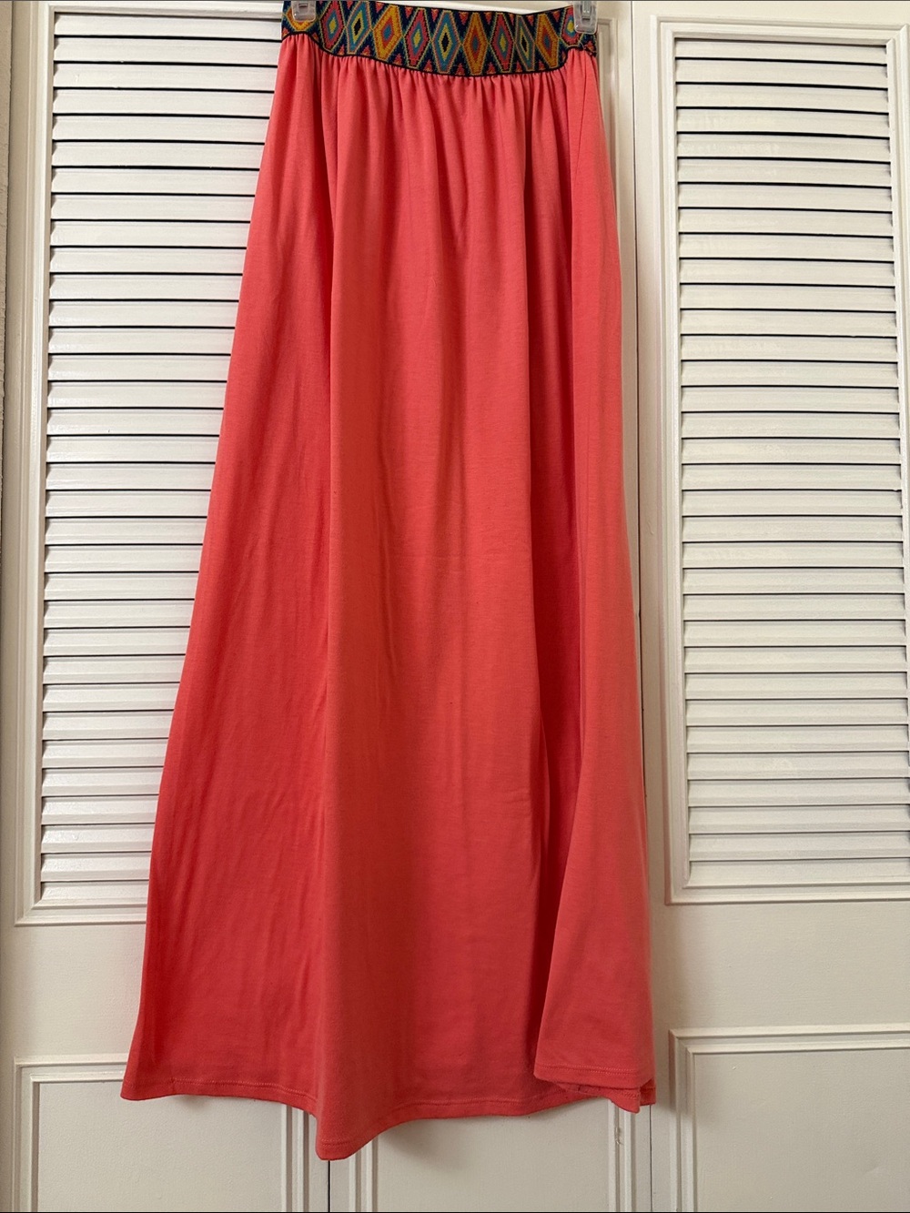 No Boundaries Coral Maxi Skirt with Embroidered Waistband Accent